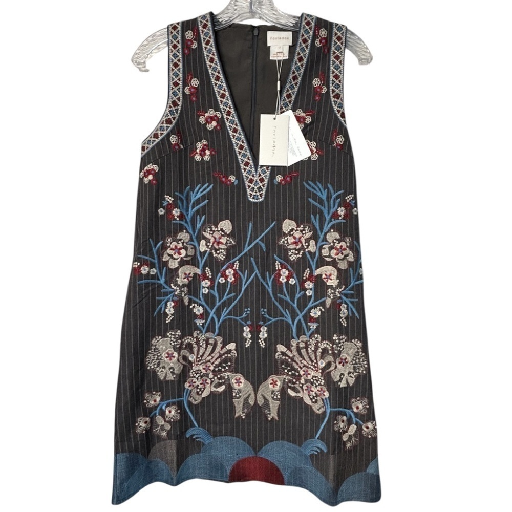 Anthropologie Foxiedox embroidered Floral Embroidered V-Neck Dress​